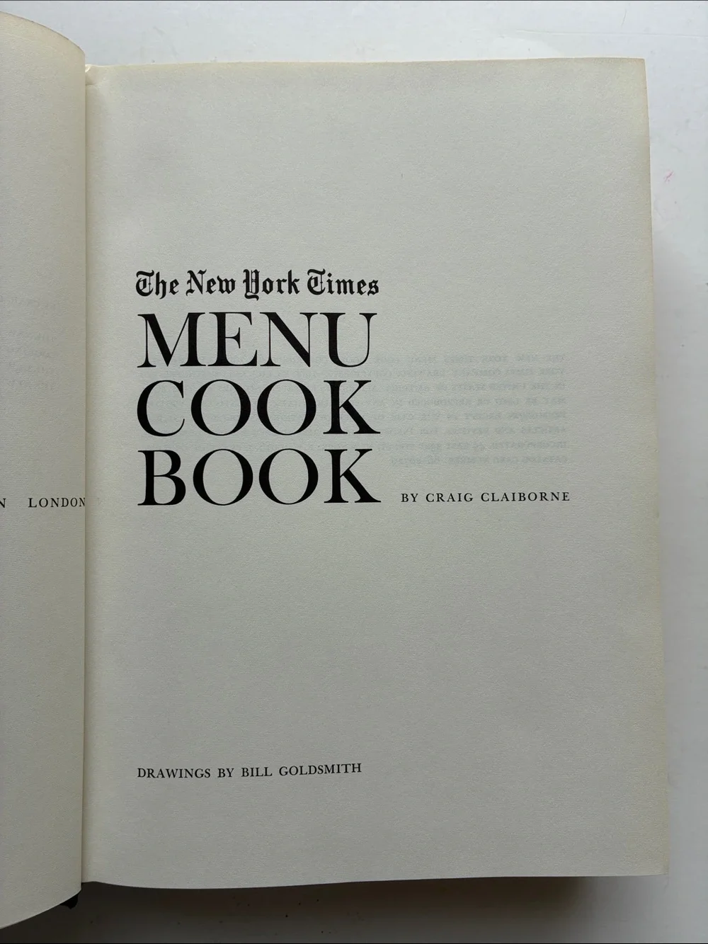 The New York Times Menu Cook Book by Craig Claiborne 1966 First Edition